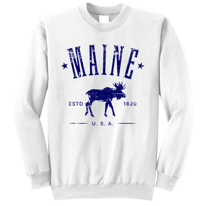 Maine Usa With Moose Distressed Design Souvenir Sweatshirt