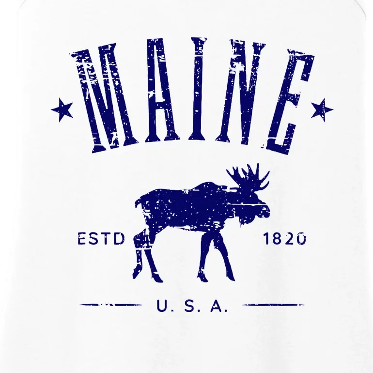 Maine Usa With Moose Distressed Design Souvenir Ladies Essential Tank