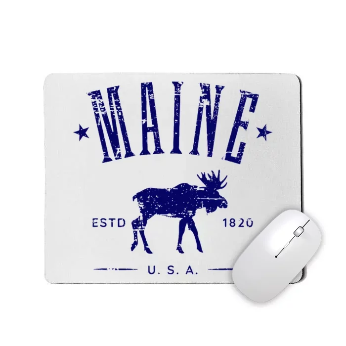 Maine Usa With Moose Distressed Design Souvenir Mousepad