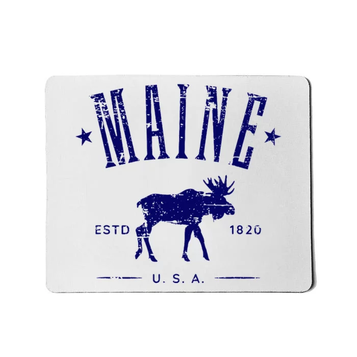 Maine Usa With Moose Distressed Design Souvenir Mousepad