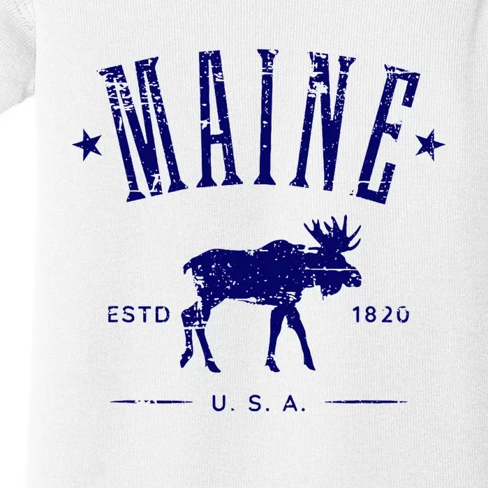 Maine Usa With Moose Distressed Design Souvenir Baby Bodysuit