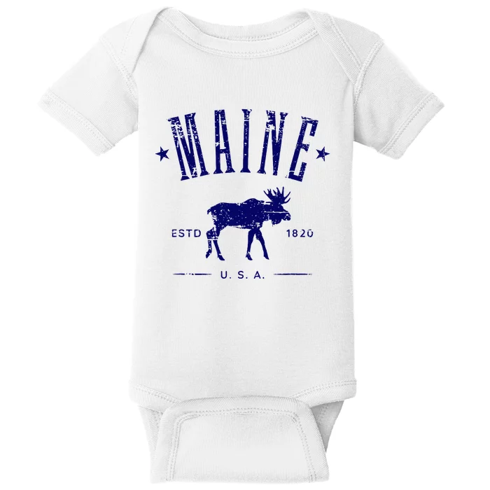 Maine Usa With Moose Distressed Design Souvenir Baby Bodysuit