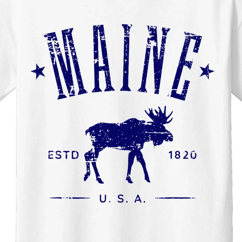 Maine Usa With Moose Distressed Design Souvenir Kids T-Shirt