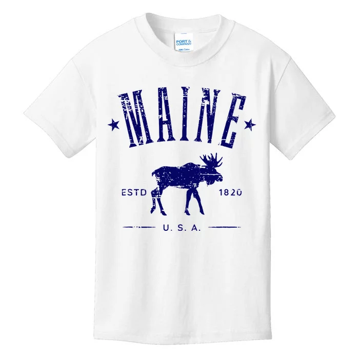 Maine Usa With Moose Distressed Design Souvenir Kids T-Shirt