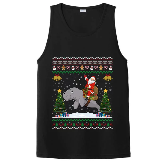 Manatee Ugly Xmas Gift Santa Riding Atee Christmas Cool Gift Performance Tank