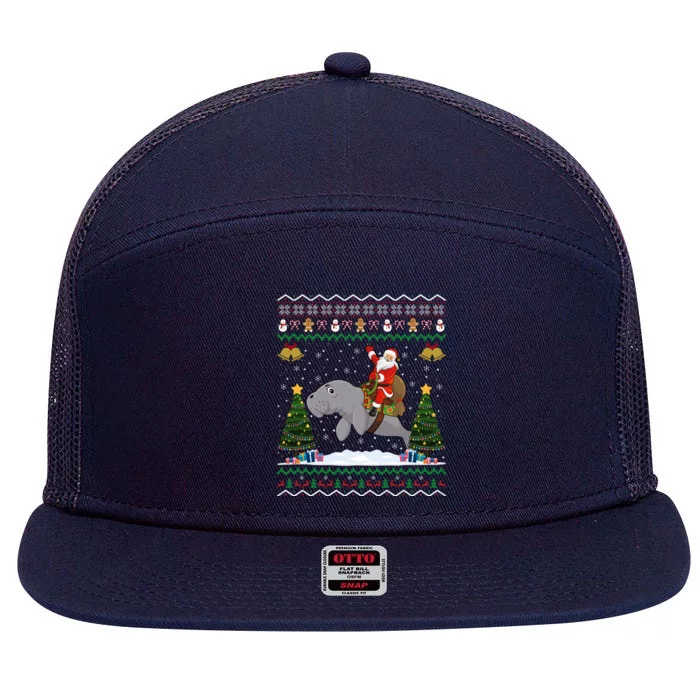 Manatee Ugly Xmas Gift Santa Riding Atee Christmas Cool Gift 7 Panel Mesh Trucker Snapback Hat