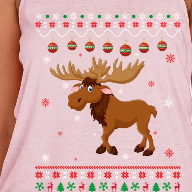 Moose Ugly Xmas Design Matching Ugly Christmas Holiday Gift Women's Knotted Racerback Tank