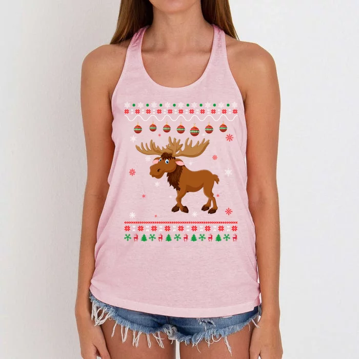 Moose Ugly Xmas Design Matching Ugly Christmas Holiday Gift Women's Knotted Racerback Tank