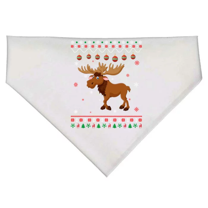 Moose Ugly Xmas Design Matching Ugly Christmas Holiday Gift USA-Made Doggie Bandana