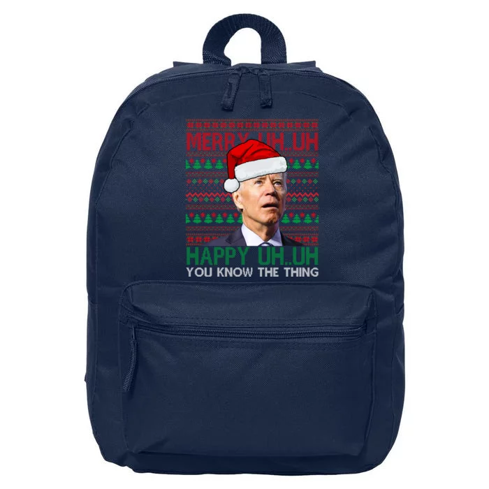 Merry Uh You Know The Thing Confused Joe Biden Funny Ugly Christmas 16 in Basic Backpack