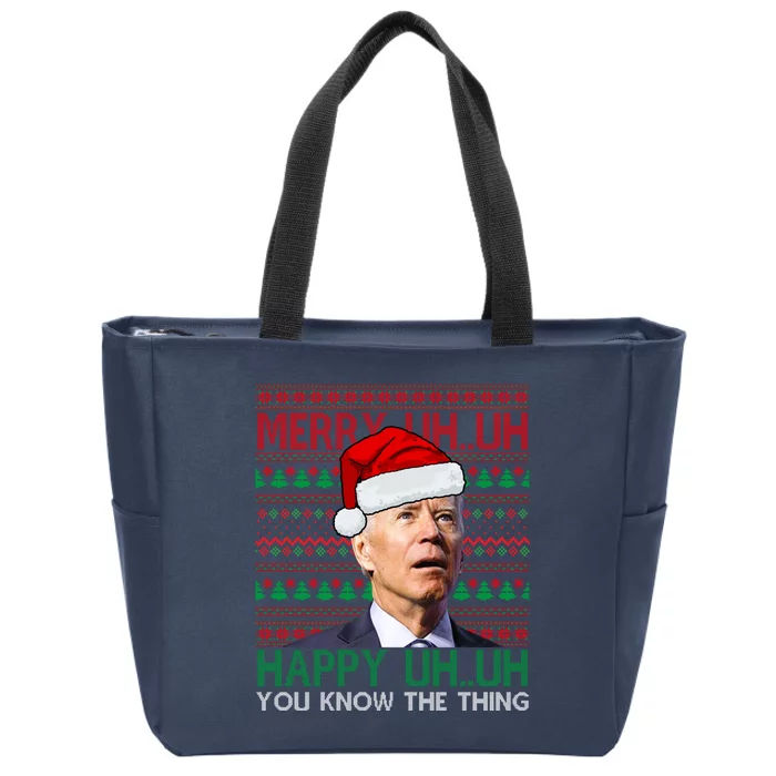 Merry Uh You Know The Thing Confused Joe Biden Funny Ugly Christmas Zip Tote Bag