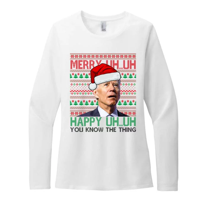 Merry Uh You Know The Thing Confused Joe Biden Funny Ugly Christmas Womens CVC Long Sleeve Shirt