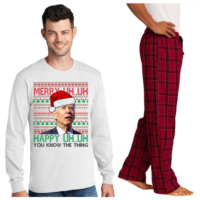 Merry Uh You Know The Thing Confused Joe Biden Funny Ugly Christmas Long Sleeve Pajama Set