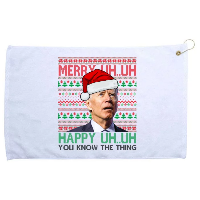 Merry Uh You Know The Thing Confused Joe Biden Funny Ugly Christmas Grommeted Golf Towel