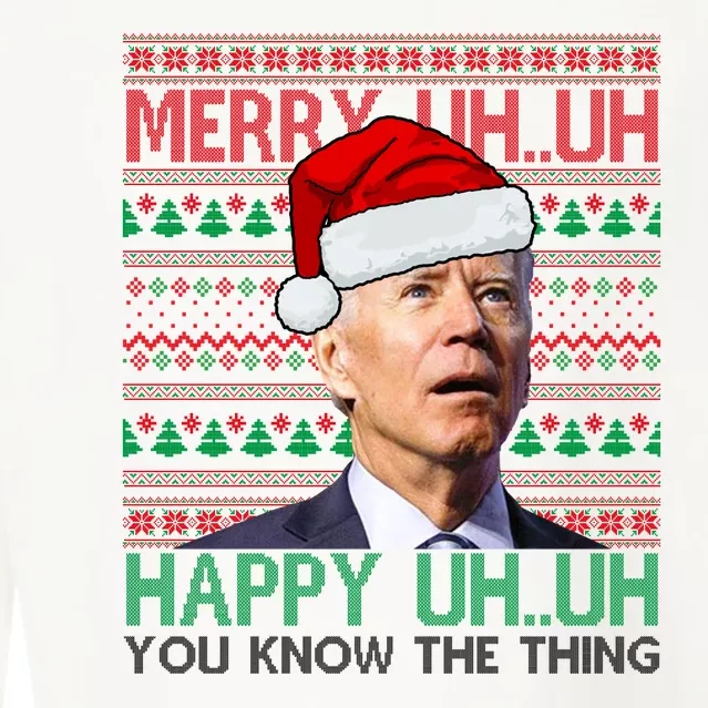 Merry Uh You Know The Thing Confused Joe Biden Funny Ugly Christmas Cropped Pullover Crew