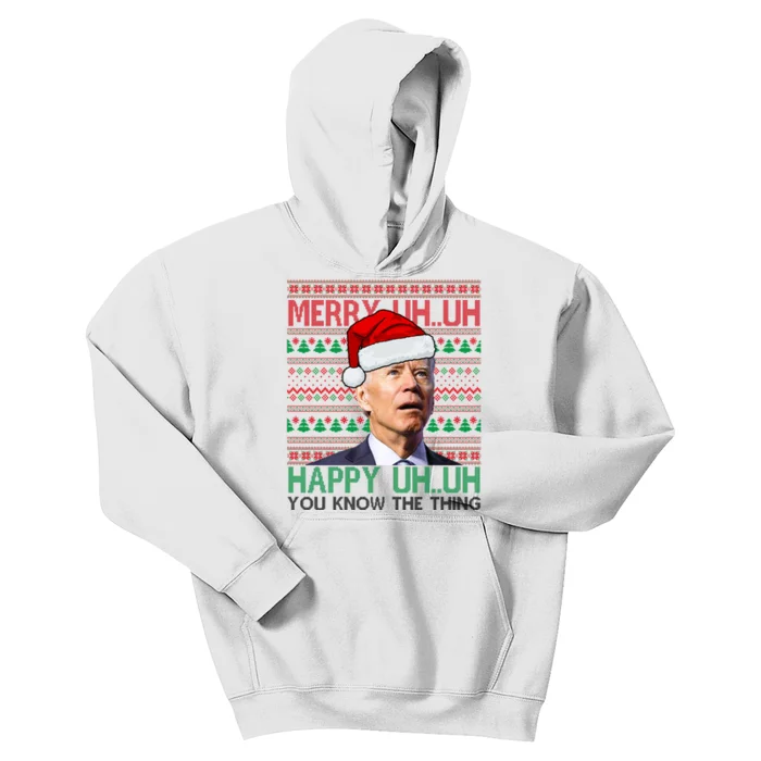 Merry Uh You Know The Thing Confused Joe Biden Funny Ugly Christmas Kids Hoodie