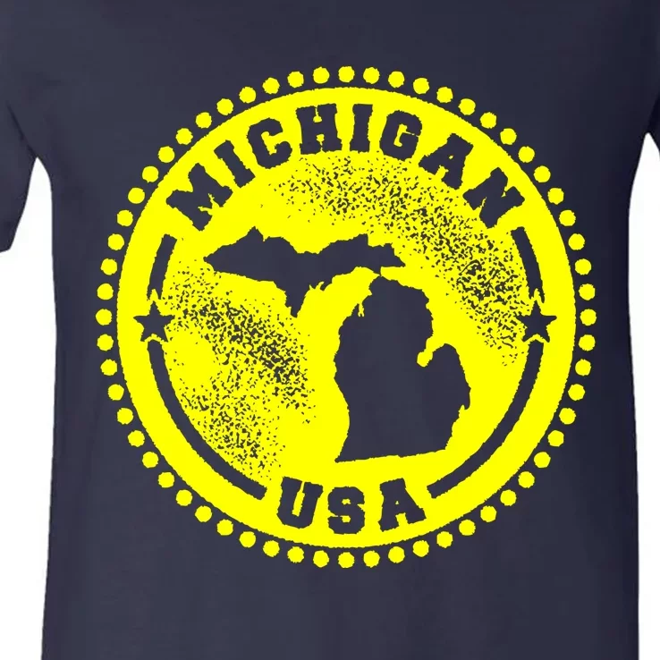 Michigan USA Yellow Logo V-Neck T-Shirt