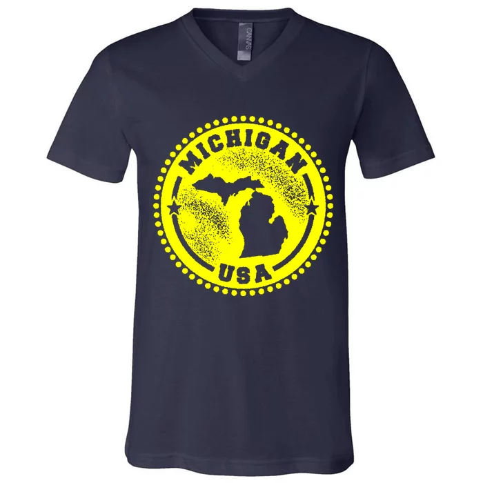 Michigan USA Yellow Logo V-Neck T-Shirt