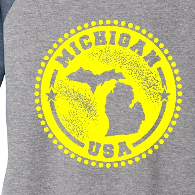 Michigan USA Yellow Logo Women's Tri-Blend 3/4-Sleeve Raglan Shirt