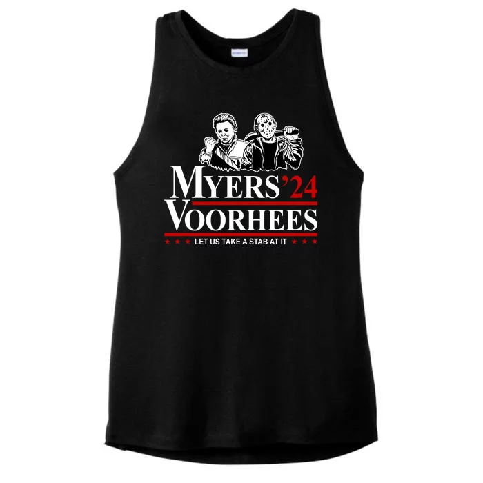 Myers Voorhees 24 Let Us Take A Stab At It Funny Scary Ladies Tri-Blend Wicking Tank