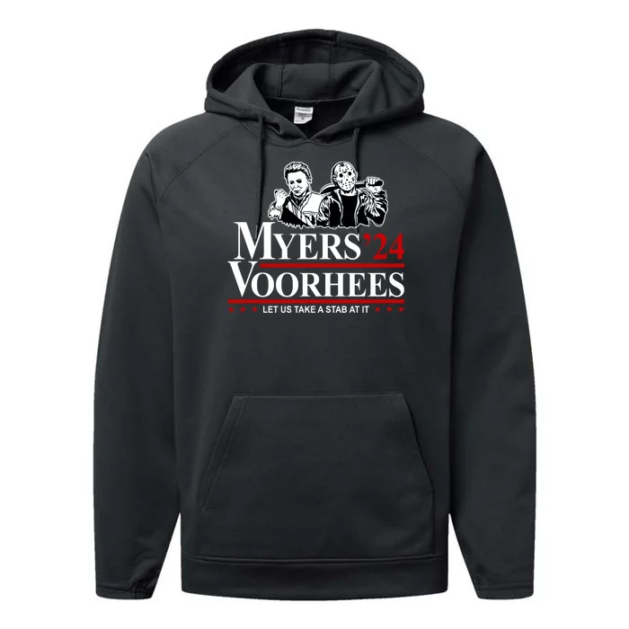 Myers Voorhees 24 Let Us Take A Stab At It Funny Scary Performance Fleece Hoodie