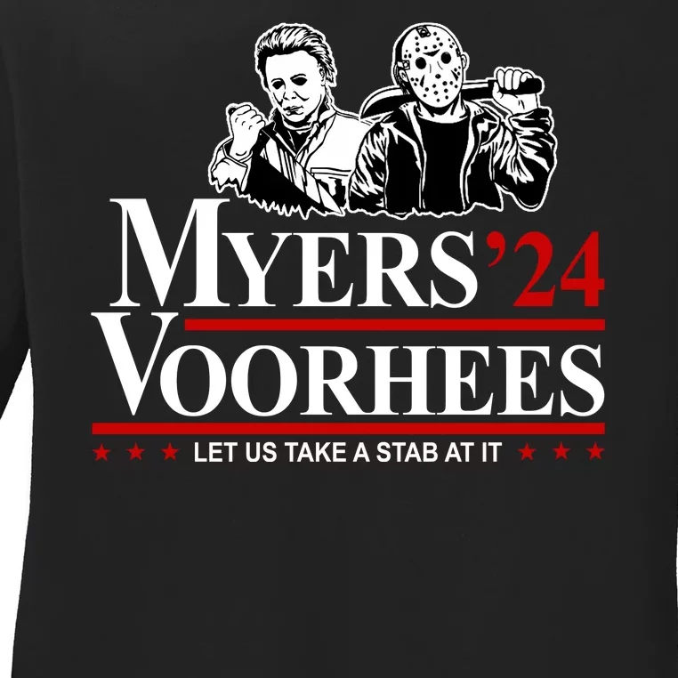 Myers Voorhees 24 Let Us Take A Stab At It Funny Scary Ladies Long Sleeve Shirt