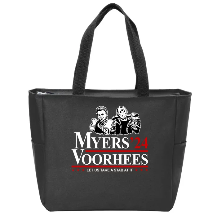 Myers Voorhees 24 Let Us Take A Stab At It Funny Scary Zip Tote Bag