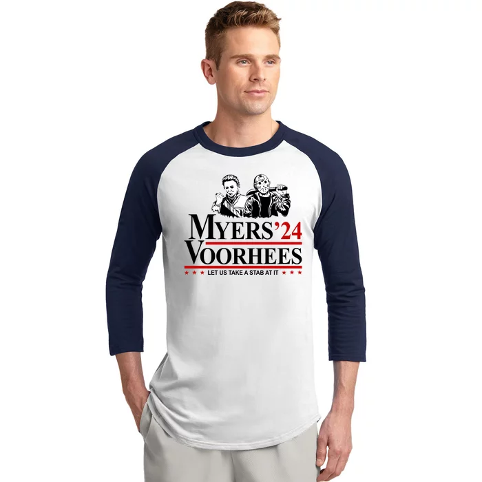 Myers Voorhees 24 Let Us Take A Stab At It Funny Scary Baseball Sleeve Shirt