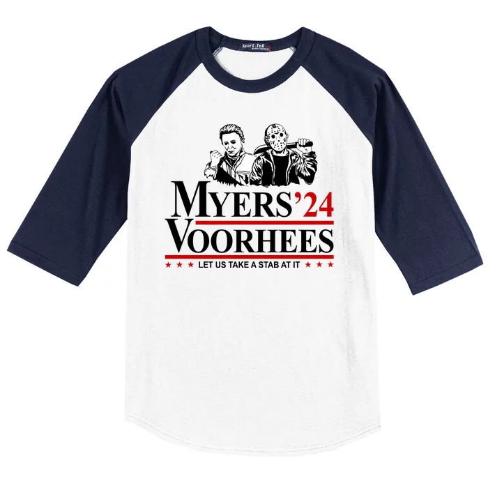 Myers Voorhees 24 Let Us Take A Stab At It Funny Scary Baseball Sleeve Shirt