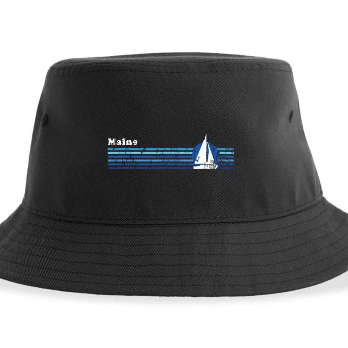 Maine Vintage 80s Sailboat Sunset Sustainable Bucket Hat