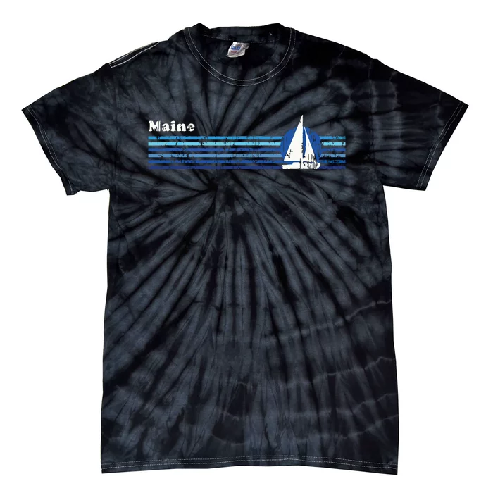 Maine Vintage 80s Sailboat Sunset Tie-Dye T-Shirt