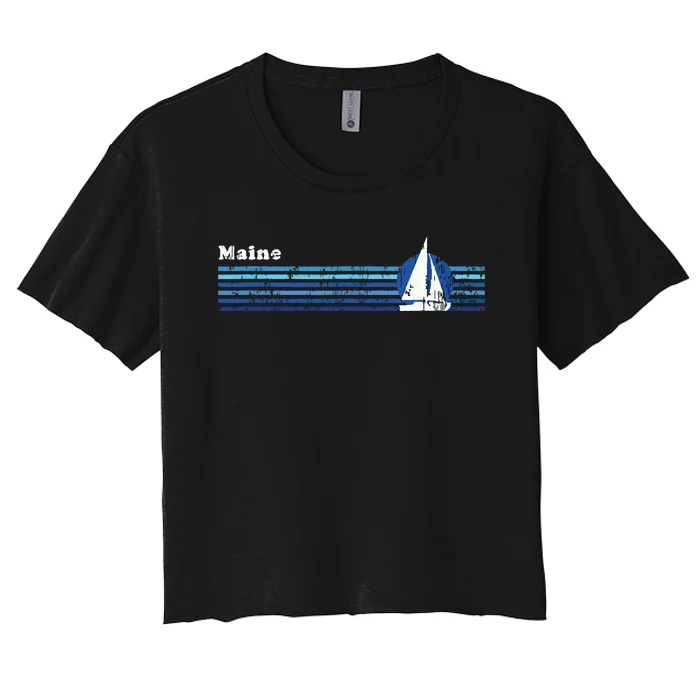 Maine Vintage 80s Sailboat Sunset Women's Crop Top Tee