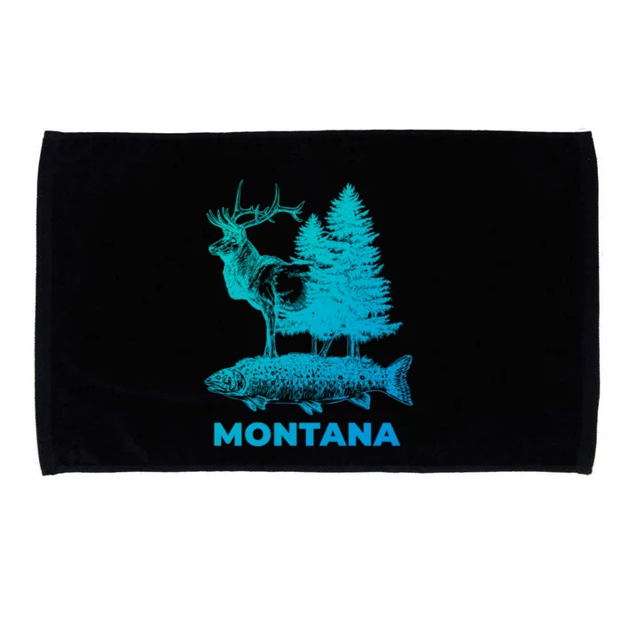 Montana Vacation And Elk Trout Fish Funny Gift Microfiber Hand Towel