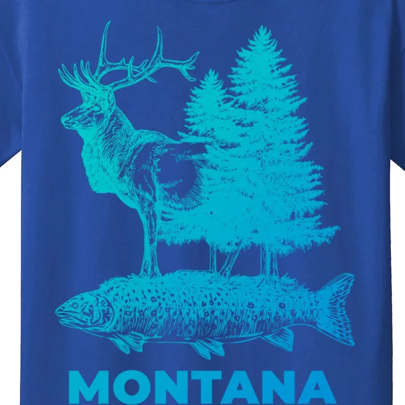 Montana Vacation And Elk Trout Fish Funny Gift Kids T-Shirt