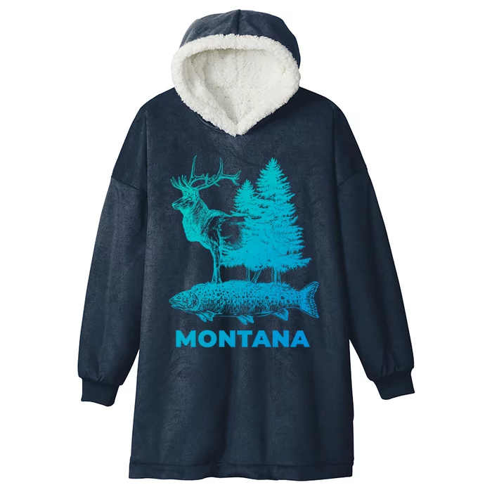 Montana Vacation And Elk Trout Fish Funny Gift Hooded Wearable Blanket