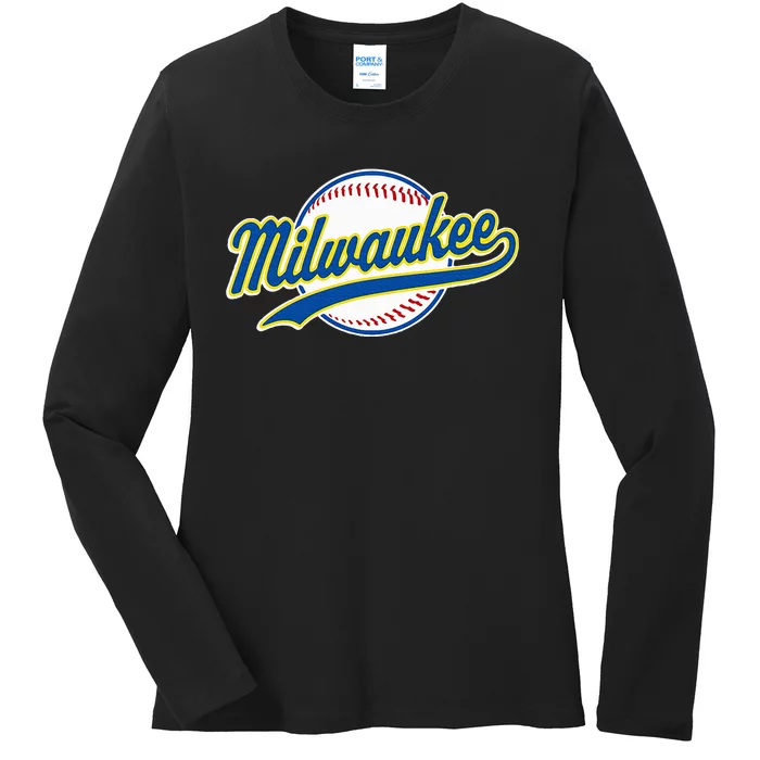 Milwaukee Vintage Baseball Throwback Ladies Long Sleeve Shirt