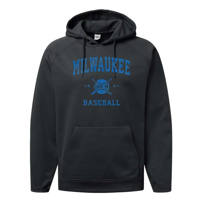 Milwaukee Vintage Baseball Throwback Retro Design Performance Fleece Hoodie