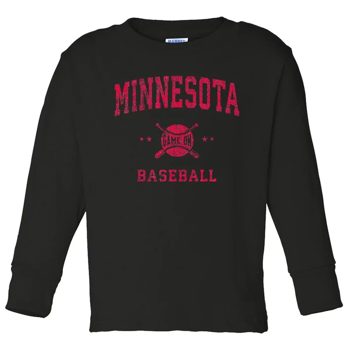 Minnesota Vintage Baseball Throwback Toddler Long Sleeve Shirt