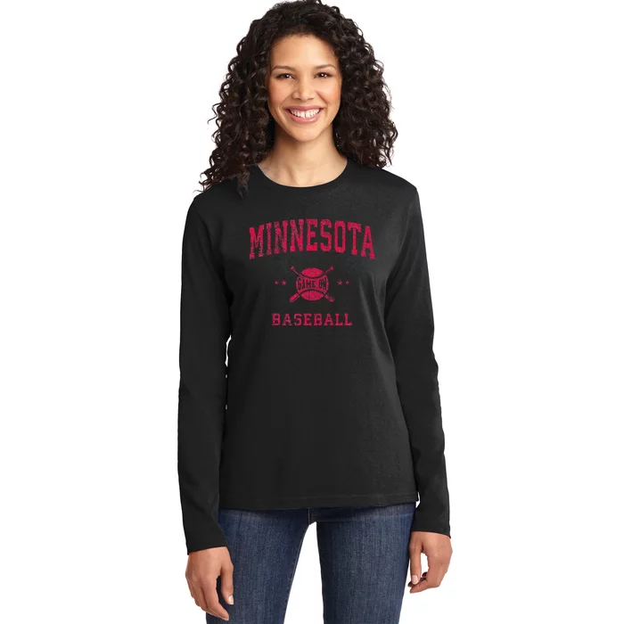 Minnesota Vintage Baseball Throwback Ladies Long Sleeve Shirt