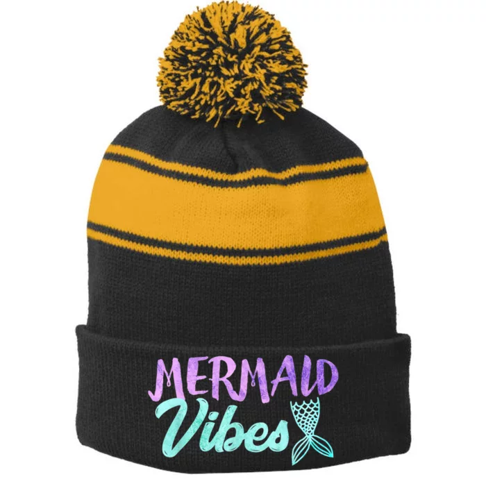 Mermaid Vibes Birthday Mermaid Tail Party Squad Gift Stripe Pom Pom Beanie