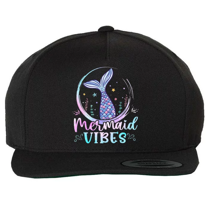 Mermaid Vibes Birthday Mermaid Tail Party Squad Wool Snapback Cap