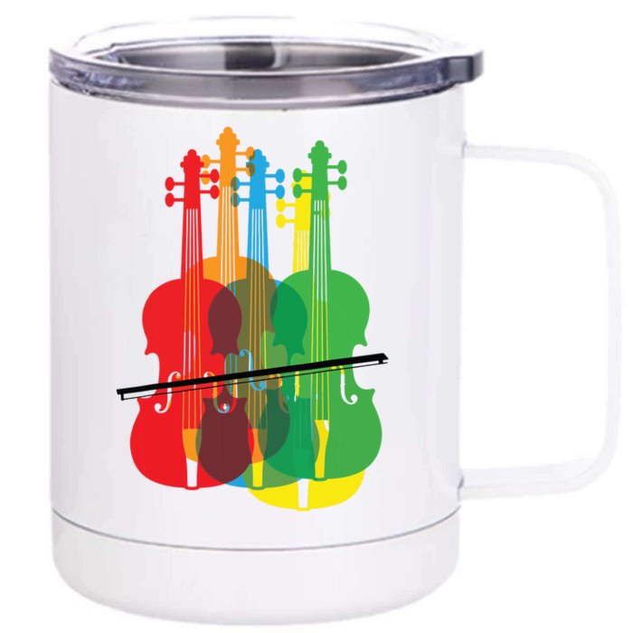 Multicolored Violins Birthday Gift For Musicians Front & Back 12oz Stainless Steel Tumbler Cup