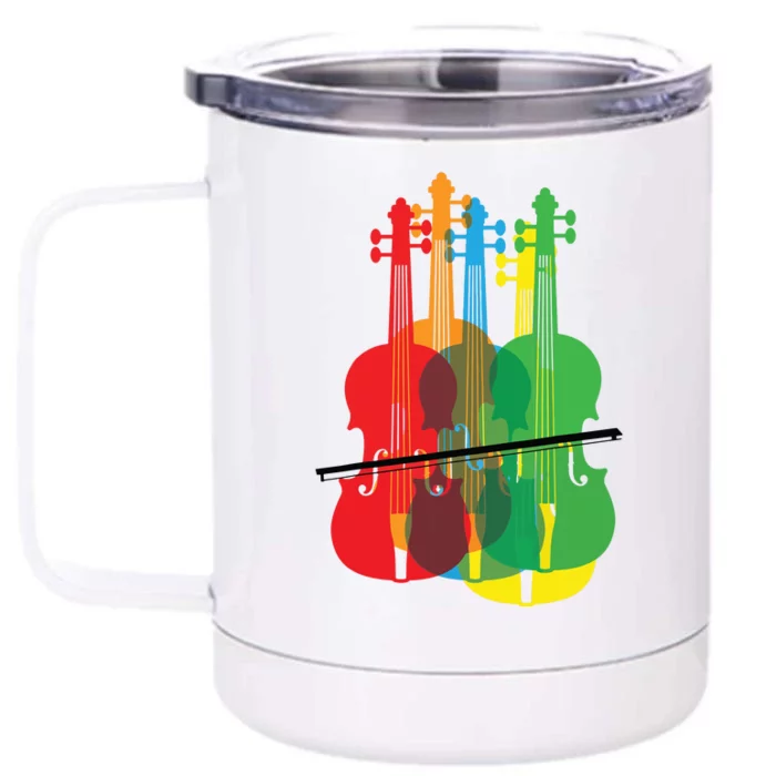 Multicolored Violins Birthday Gift For Musicians Front & Back 12oz Stainless Steel Tumbler Cup