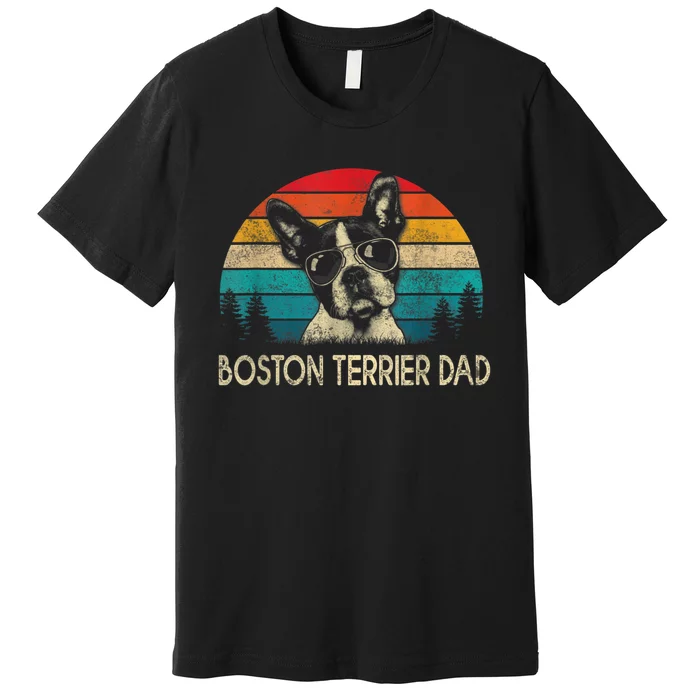 Men Vintage Boston Terrier Dad Dog Dad Fathers Day Premium T-Shirt