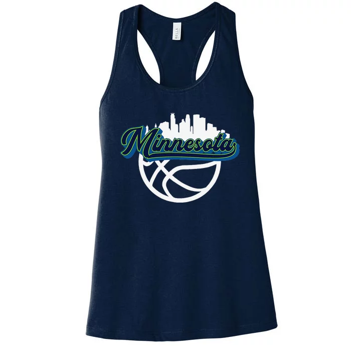 Minnesota Vintage Basketball Script City Skyline Fan Women's Racerback Tank