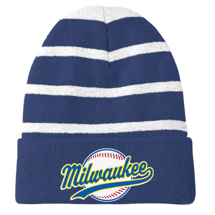 Milwaukee Vintage Baseball Throwback Retro Design Striped Beanie with Solid Band