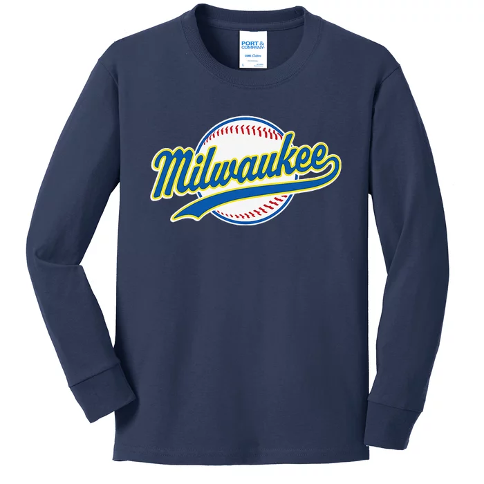 Milwaukee Vintage Baseball Throwback Retro Design Kids Long Sleeve Shirt