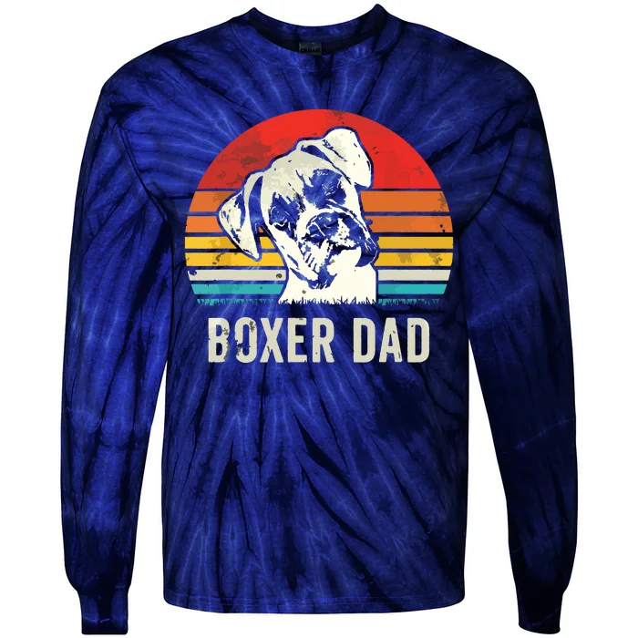 Men Vintage Boxer Dad Ever Daddy Gifts Dog Dad Father Tie-Dye Long Sleeve Shirt