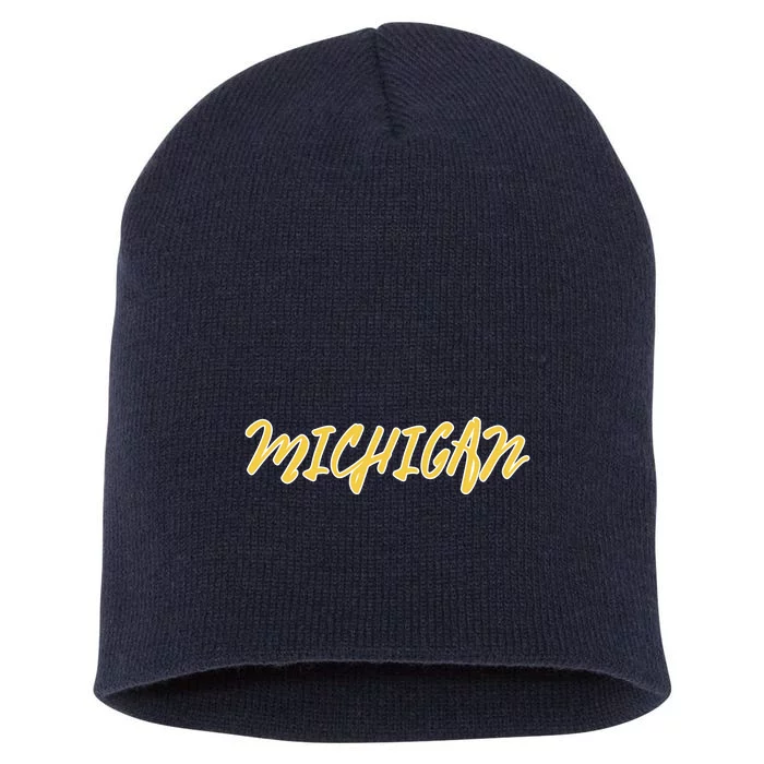 Michigan Vintage Cursive Short Acrylic Beanie