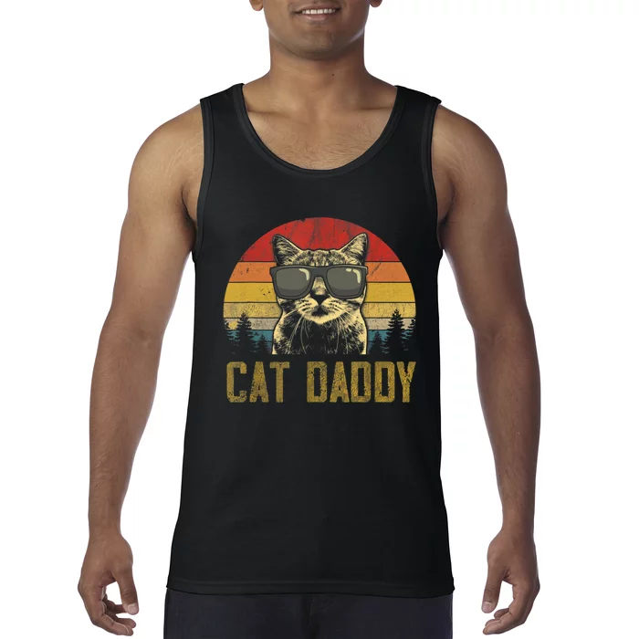 Mens Vintage Cat Daddy Father's Day Shirt Funny Cat Lover TShirt Tank Top